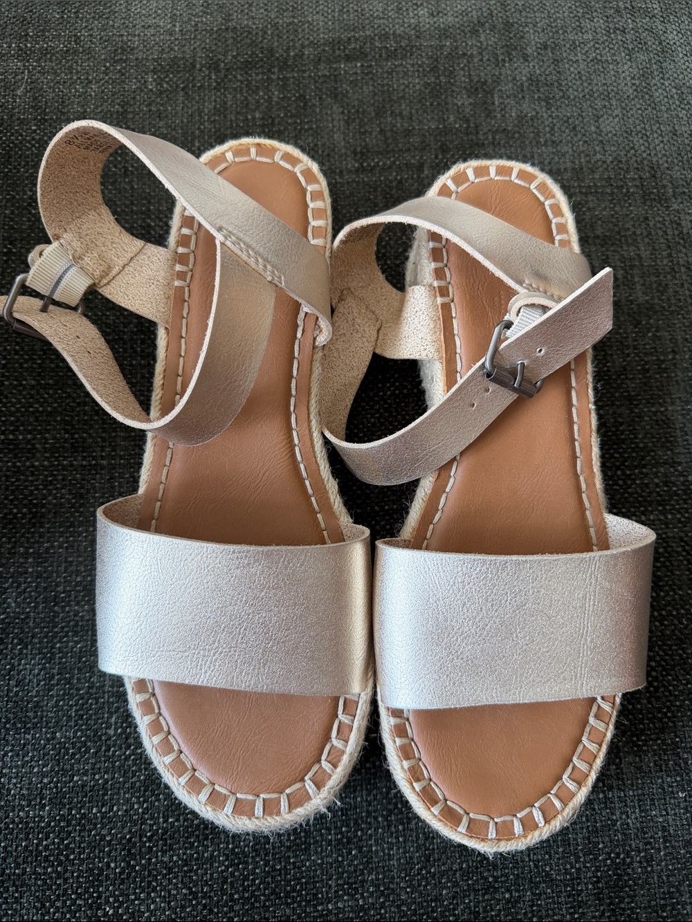 Universal Thread Gold/Champagne Metallic Ankle-Strap Sandals/Espadrilles
